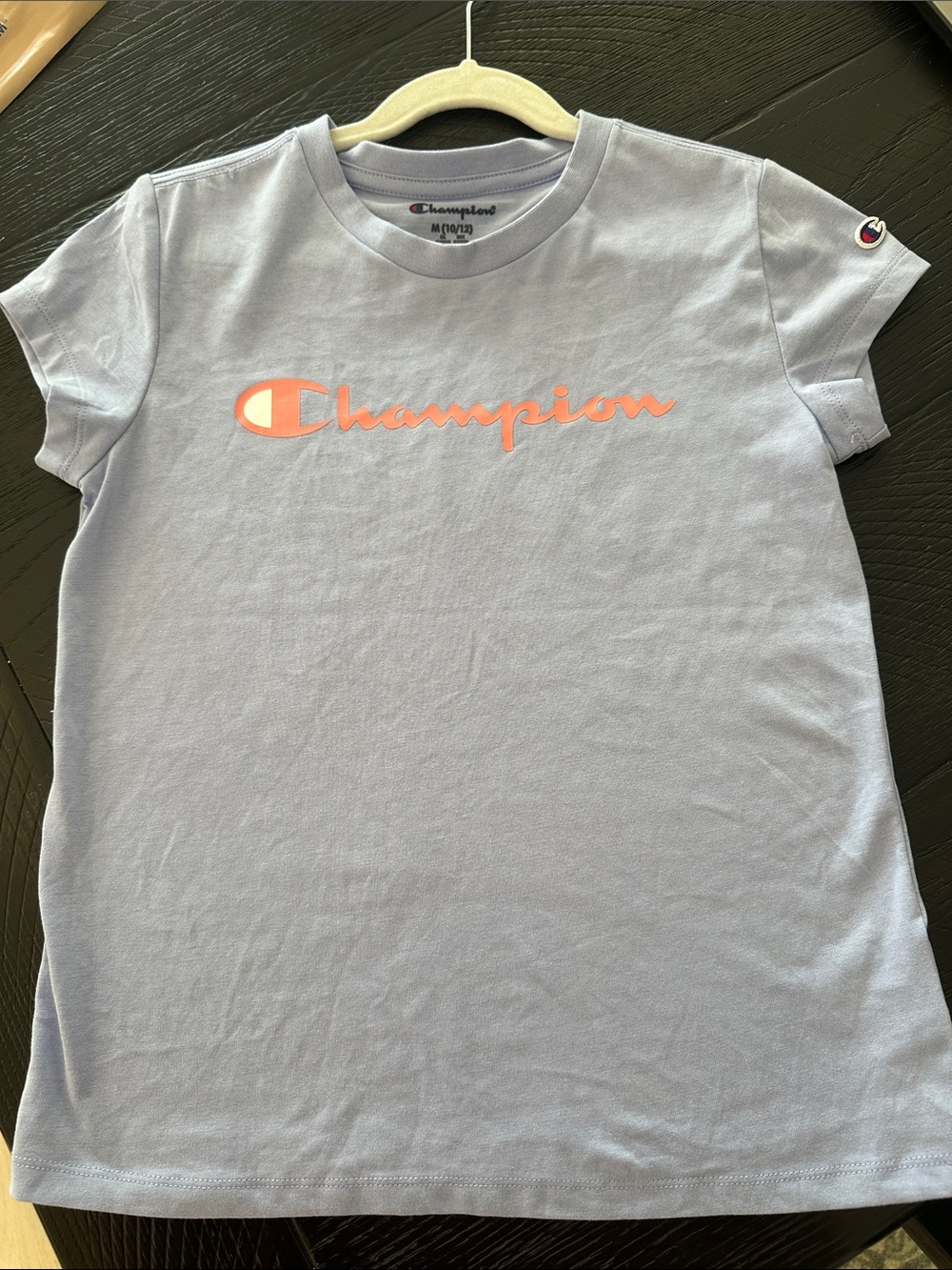 Champion Lavender Tee with Coral/Peach  Script Logo